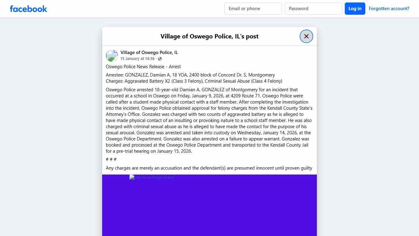 Oswego Police News Release... - Village of Oswego Police, IL Facebook