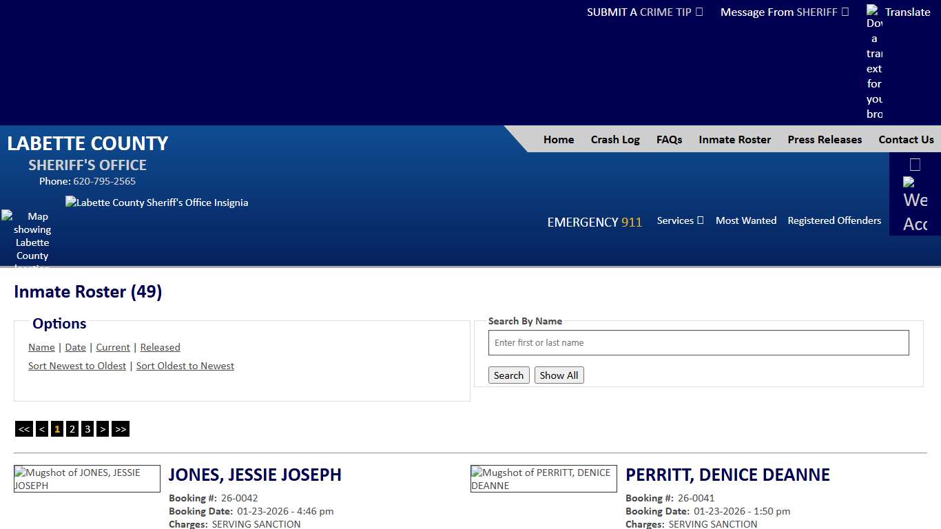 Inmate Roster - Current Inmates Booking Date Descending - Labette County Sheriff KS