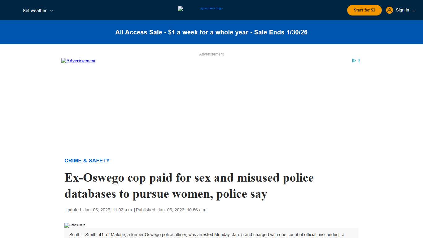Ex-Oswego cop paid for sex and misused police databases to pursue women, police say - syracuse.com